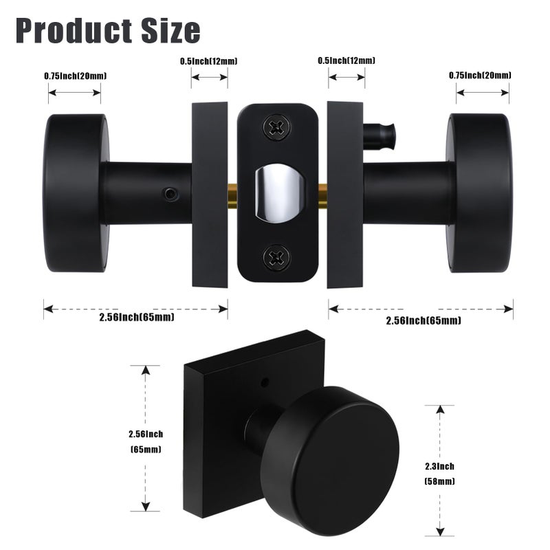 newliplace Black Privacy Door Knob, Black Door Knobs Interior with Lock, Matte Black Interior Round Door Knob for Bathroom Bedroom - Image 5